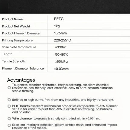 Elough PETG 3D Filament 1kg 1.75mm 1KG(2.2LBS) 3D Printer Filament Material Vacuum Packaging Tangle-Free 3D Printing Filament