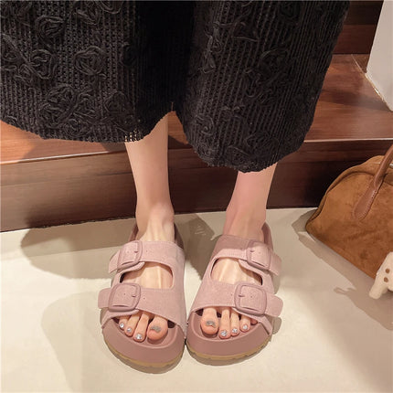 Smile Women Slippers Summer Casual Women Shoes Retro Trend With Buckle Slippers Comfortable Beach Slippers Round-headed Slippers