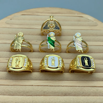 Luxury Shiny Crystal Zircon St. Jude Virgin Mary Open Rings For Women Fashion Lucky Religious Jewelry Birthday Gift