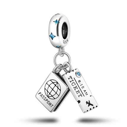 925 Sterling Silver Travel Passport Trunk Charms Fit Original Bracelet Diy Airplane Earth Beads for Jewelry Making Gift