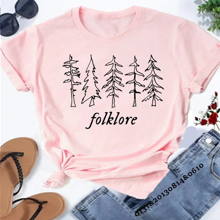 Folklore Shirt Taylor Music Swift Albums T-Shirt Folklore Inspired Graphic Women's T-Shirts Cute Aesthetic Tops Tee Gift for Fans