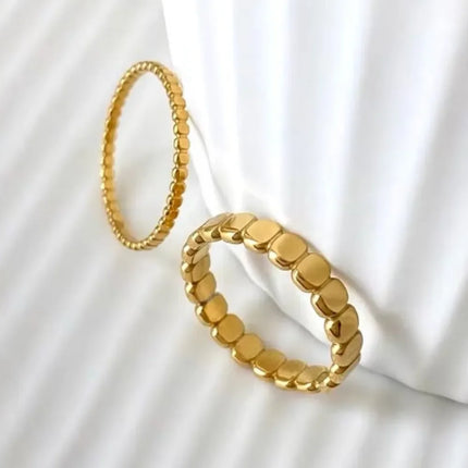 2/4mm Tiny Thick Selection Gold Color Beaded Stainless Steel Rings for Women Retro Statement Plain Band Knuckle Stacking Jewelry