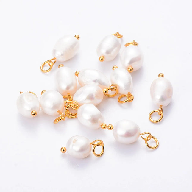 10Pcs/Lot Natural Pearl Charms Stainless Steel Pendant Bracelet Bead Necklace DIY For Jewelry Making Handmade Findings Wholesale