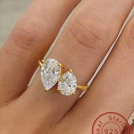 925 Sterling Silver Simplicity Classic Zircon Water Drop Ring For Women Engagement Wedding Luxury High Quality Fine Jewelry