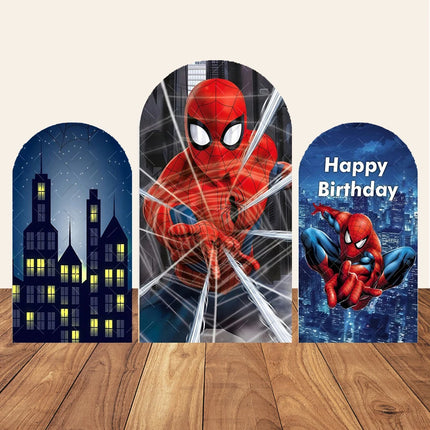 Spider Man Arch Backdrop Cover Web Pattern Design For Boys Birthday Party Superhero Theme Photo Booth Background Decor Prop