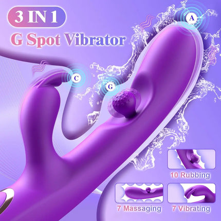 G Spot Dildo Vibrator 3 in 1 360° Rotation Powerful Clitoral Stimulator Soft Silicone Adults Product Sex Toy for Women Couple