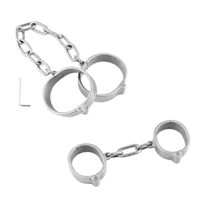 Stainless Steel Handcuff Slave Restraints Set Bondage Collar Ankle Cuffs BDSM Bondage Restraint Sex Toys for Women Man Couples