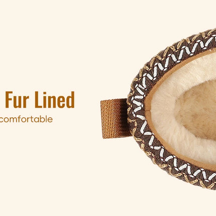 Evshine Winter Genuine Fur Slippers For Women Outdoor Non-slip Plush Lined Snow Boots Fuzzy Cotton Shoes Warm Fur House Slippers