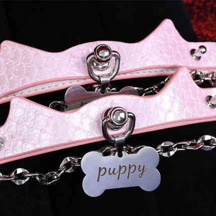 New Leather Collar with Lead Misty Pink Choker Sexy Accessories Spousal Flirting Role Play BDSM Training Unisex Adult Sex Toys