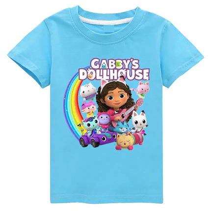 Gabby's Dollhouse Funny Anime Theme Summer Boys and Girls Cotton Fashion Cartoon Short Sleeve Casual T-shirt O-neck Short Sleeve
