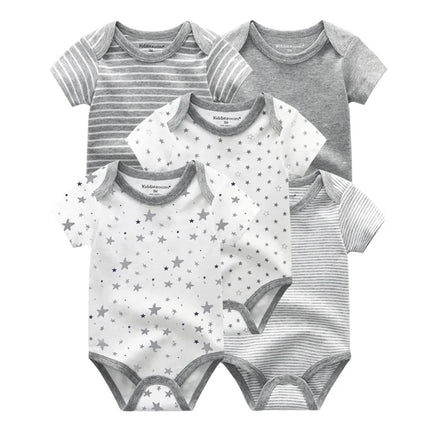 Kiddiezoom 5 Pcs/Lot Four Seasons Fashion Cartoon Short Sleeve Baby Boy Girl Bodysuits Soft 100%Cotton NewbornOnesies