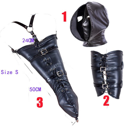 BDSM Leather Armbinder Restraint Fetish Bondage Handcuff Ankle Cuff Hood Mask Adult Game Set Erotic Accessorie Sex Toy for Women