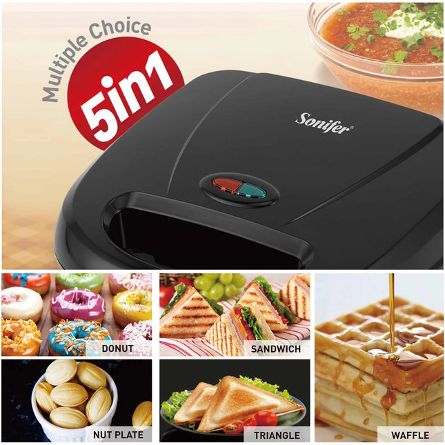 Electric Waffle Maker 7 In 1 Grill Sandwich Cake Donut Walnut Panini Plate Cooking Kitchen Appliances Toaster Breakfast Machine