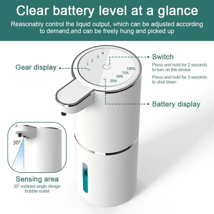 Automatic Soap Dispenser Liquid Foam Touchless Soap Dispenser 380ML USB Rechargeable 4 Level Adjustable Hand Sanitizer