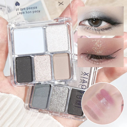 Korean Style Eyeshadow Palette 5 Colors Velvet Matte Pearl Shimmer Blendable Talc-Free Mini Holiday Gift Set