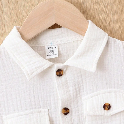 Summer Casual Comfort Soft Solid Color Simple Cotton Short Sleeve Romper Baby Girl Pocket Fashion Baby Boy Romper