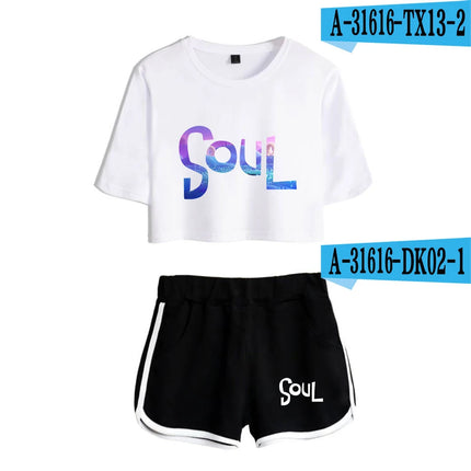 Youthful Movie Joe Gardner T-shirts shorts Pants Dew navel Sport Girls Short Sleeve Suits Sexy Girls Summer Two Pieces sets