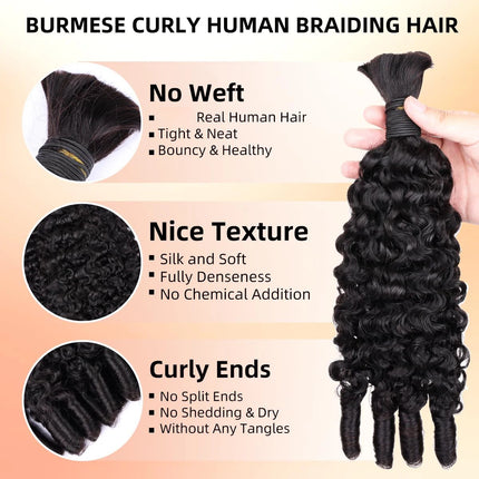 15A Burmese Curly Human Hair Bulk for Braiding Boho Braids Bundles Human Hair Bulks For Bohemian Knotless Virgin Hair Extensions