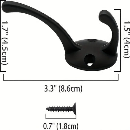 4Pcs Black Metal Coat Hook, Wall Mounted Retro Dual Hanging ,Utility Accessories, Simple Screw Installation 4Pcs Black Metal Coa