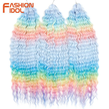 FASHION IDOL 22 Inch 300g 3PCS Ariel Curl Hair Water Wave Twist Crochet Hair Synthetic Ombre Brown Fiber Braiding Hair Extension