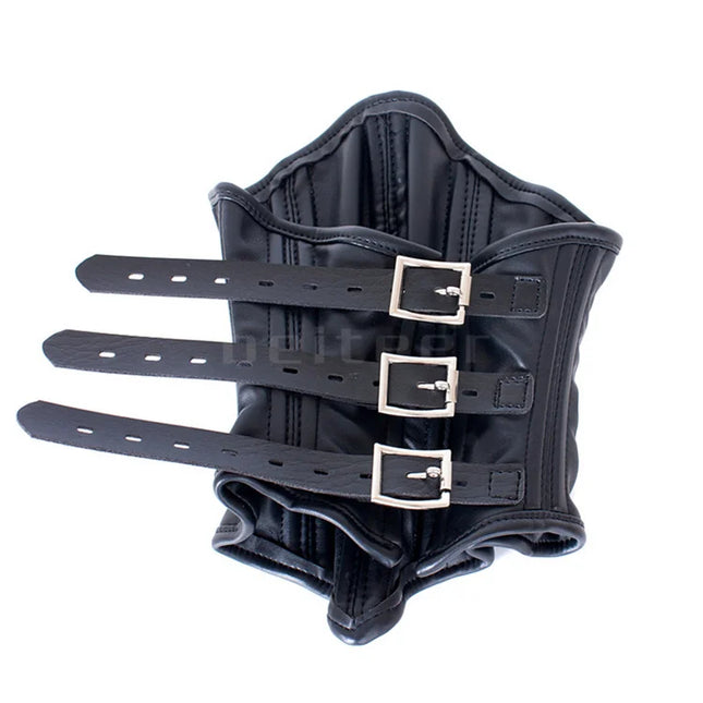 PU Leather Neck Corset Collar Restraint Bondage Locking Roleplay Face Cover Mouth Slave Adult Sex Toys for Couples