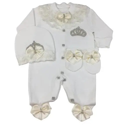Original UK Prince Take Me Home Outfit Baby Crown Jewels set Baptism Bling Outfit Rubybelleb Light Blue 3pcs Layette Swaddle Set