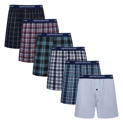 JupiterSecret 6 Pcs Boxer Shorts Casual Plaid Elastic Waistband Button Mens Boxer Underwear Woven Shorts For Home Random Color