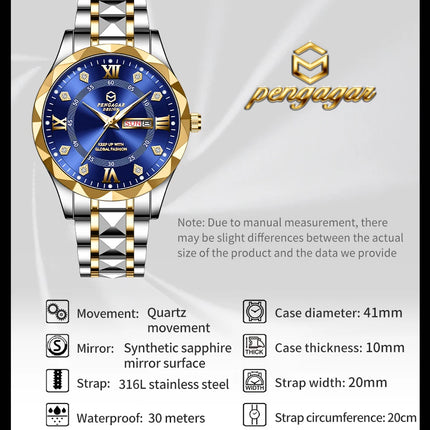 PAAZOMU Luxury Fashion Man Clock Top Business Waterproof Luminous Date Week Men's Watches Quartz Stainless Steel Men Wristwatc