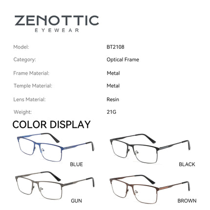 ZENOTTIC Titanium Progressive Prescription Glasses Men Square Anti Blue Light Photochromic Eyewear Optical Myopia Eyeglasses