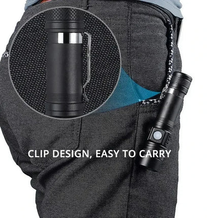Super Bright T6 Flashlight USB Rechargeable Tactical Zoom Torch Portable Pen Clip Work Lamp Outdoor Camping Fishing Flashlight