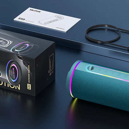 MLOVE Portable Bluetooth Speaker – Powerful Dual Sound, Colorful RGB Lighting, Fully Waterproof (IPX7), TWS Enabled