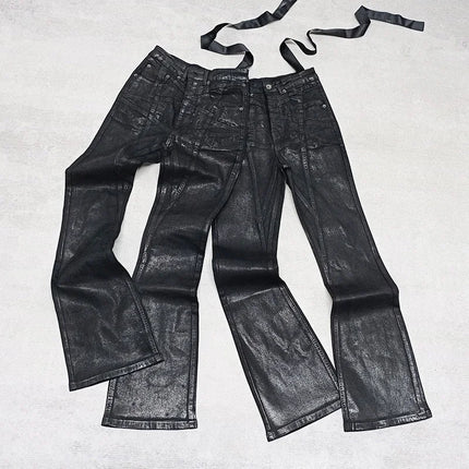 Men‘s Oil wax Jeans Classic Denim Gothic Men Coated Casual Flared Trousers High Street Solid Designer luxury Pants