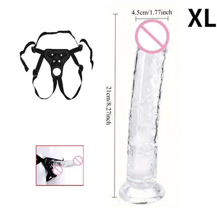 Realistic Wearable Strap On Clear Dildo Masturbator Strong Suction Cup G-spot Adult Sex Toy Suitable for Female and Male Couples