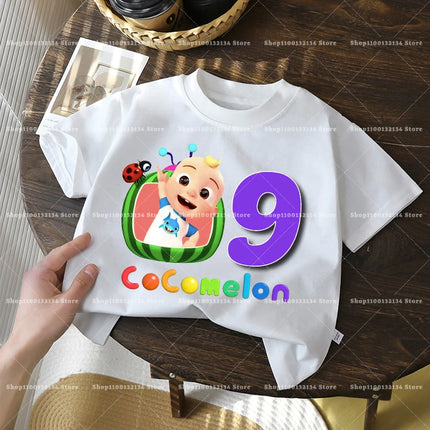 Cocomelons Kids Birthday Number 1-10 T-shirts Cartoon Anime Boys Girls Tees Short Sleeves Printed Children Tops Summer Clothes