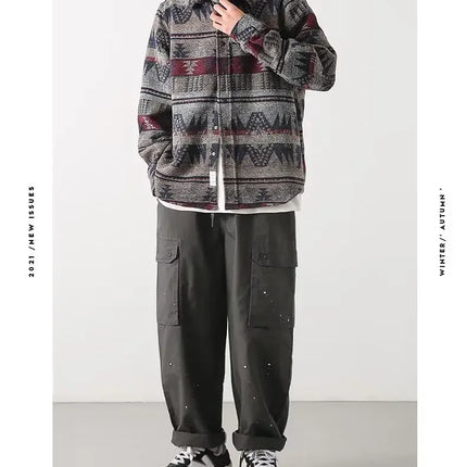 Trendy Men's Woolen Jacket Spring Autumn Casual Style Shirt Patchwork Design Sensibility Chinese National Fashion Overwear