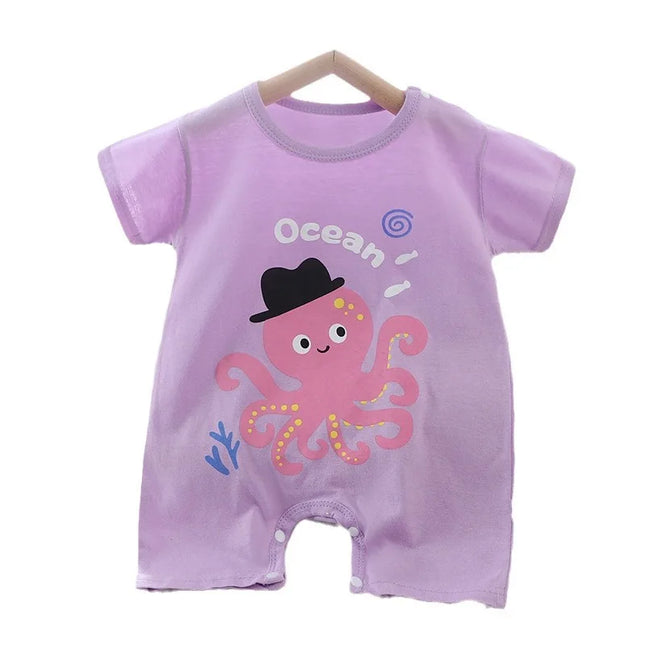 Infant Toddler Crawling Clothes Cotton Summer Boys Girls Thin Baby Short-Sleeved Romper Suit Children's Onesie