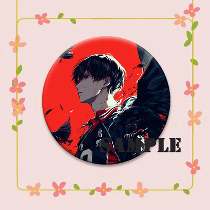 Round Snap-in Brooches Anime Haikyuu Lapel Pins Hinata Shoyo Tobio Kageyama Yu Nishinoya Cartoon Badge Backpack Accessories Gift
