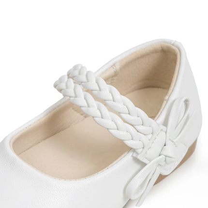 KIDSUN Fashion White Kids Girls Dress Shoes PU Leather Princess Wedding Party School Shoes Low Heel Flats for Little Big Kids