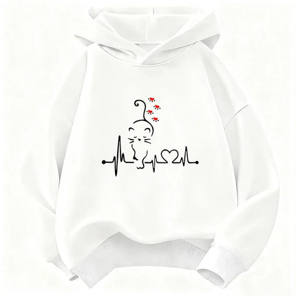 Kawaii Cat Love Heart Hoodie Kids Cat Children's Sweatshirt Hoody for Boys Girls Spring Casual Hoodies