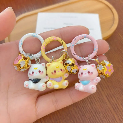 1/6Pcs Colorful Cat Bell Keychains for Friends Backpack Phone Pendant Hangings Couple Cartoon Animal Paw O-shaped Keychains