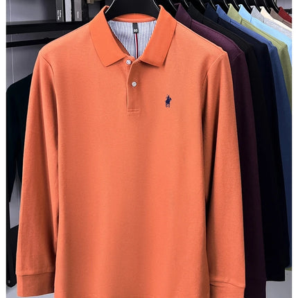 100% pure cotton luxury men's long-sleeve polo shirt designer brand Paul pony embroidery soft comfort spring autumn casual T-shirt