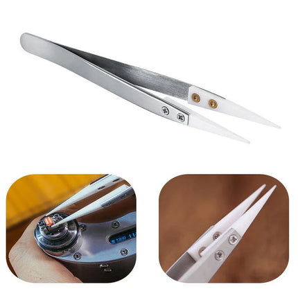 Ceramic Tipped Stainless Steel Tweezers Tips Heat Pointed Resistant Tweezer Electronic Soldering Tweezers Fine Pointed Tip