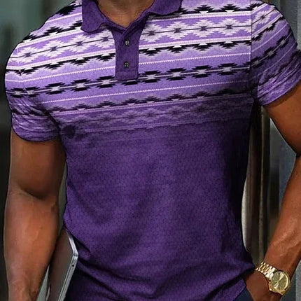 2026 Men's T-shirt Fashion Casual Sport Polo Shirt 3D Golf Gradient Ethnic Print Men Street Lapel Button Polo Shirt Short Sleeve