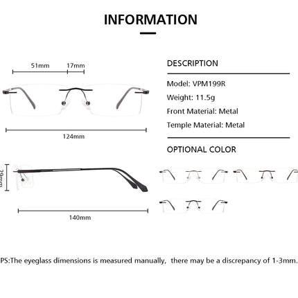 Ultralight Men Rimless Prescription Glasses Frameless Reading Computer Driving Blue Light Blocking Myopia Eyeglasses Progressive