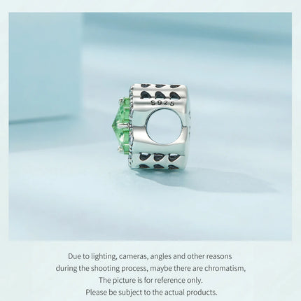 Bamoer 925 Sterling Silver Green Transparent Clover Beads The Tree of Life Family Pendant Plant Charms for Women Necklace DIY