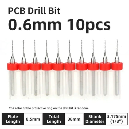 PCB Drill Bit 10pcs Tungsten Steel Micro Diameter Drill Bit Set 1/8 "Fixed Handle Mini Cnc Drill Bit 0.1-3.175mm