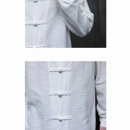 Chinese Style Men Long Sleeve Casual Shirt New 2026 Spring Vintage Mandarin Collar Loose Male Cotton Linen Tops Shirts N055
