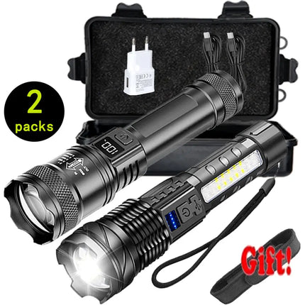 High-power Led Flashlight USB Rechargeable Torch with Display Zoomable Light with Battery Camping Hiking Lantern Emergency Lamp