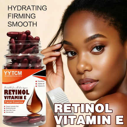 Retinol Vitamin E Deep Moisturizing Capsule Essence, Hydrates, Firms, and Smooths Skin, Contains Plant-Based Squalane, Vitamin C, Deep Hydration and Brightening Skin Essence (0.4Gx90 Capsules)/Bottle-1 Bottle
