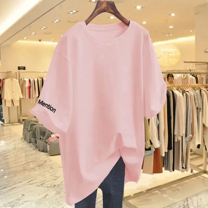 Women Clothing Fashion Solid Letter Print Short Sleeve T-shirt Summer Pure Cotton O-neck Basic Versatile Top Tee Loose Pullovers